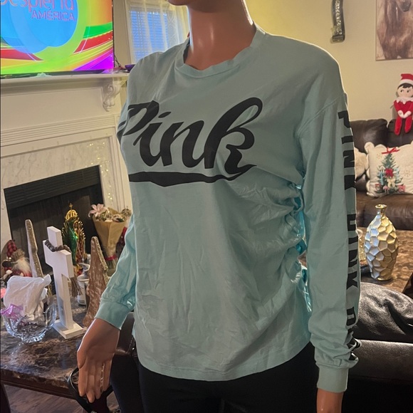 PINK Victoria's Secret Aqua Long Sleeve Tee - Picture 3 of 4